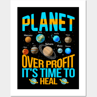 Planet Over Profit Healing Earth Environmentalist Earth Day Posters and Art